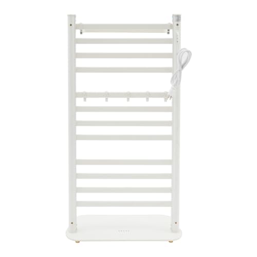 Heated Towel Rack with LED Display and Top Shelf - White
