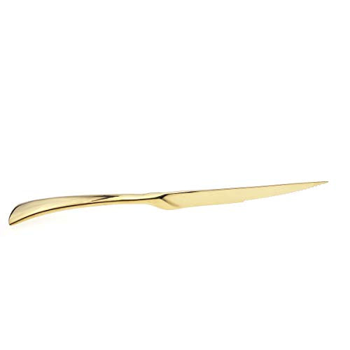Heavy Duty Stainless Steel Steak Knives Set of 6 - Gold Mirror Finish, Sharp & Elegant