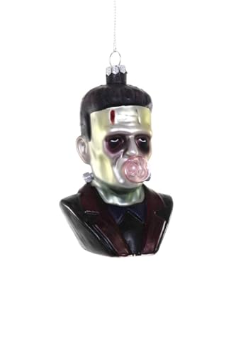 Halloween Frankenstein Glass Ornament with Bubblegum Bubble - 5 Inch Spooky Decor