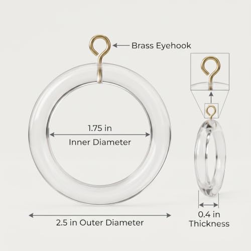 Acrylic Wooden Curtain Rings 24 Pack Without Clips - 1.75 Inch Inner Diameter, Farmhouse Style