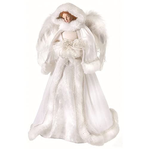 White Fur Angel Christmas Tree Topper - 16 Inch Holiday Decor