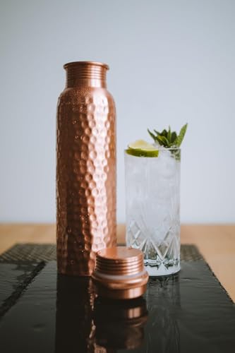 Pure Copper Water Bottle 34oz - Handmade Hammered Design, Leak-Proof, 1000ml