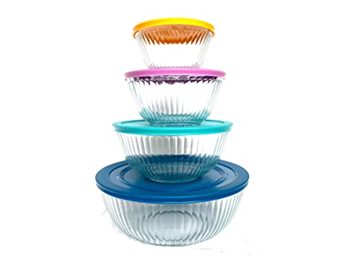 Pyrex Glass Mixing Bowls Set 8 Pieces with Lids, Assorted Colors