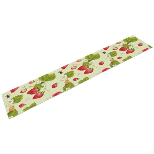 Spring Summer Strawberry Table Runner 13x36in - Rustic Fruit & Flower Print