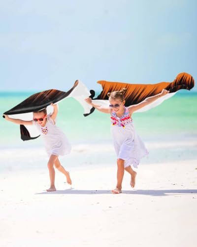 Oversized Microfiber Beach Towel Orange & Black Striped 23x47in Quick Dry Sandproof