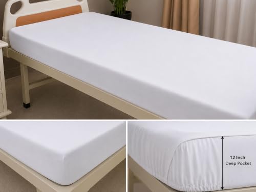 Hospital Fitted Sheet 42x80 Inches Pack of 2 Deep Pockets 6 Inch Cotton