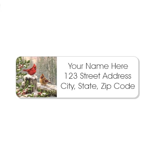 Personalized Return Address Labels - Set of 60 Winter Birds Flat Stickers