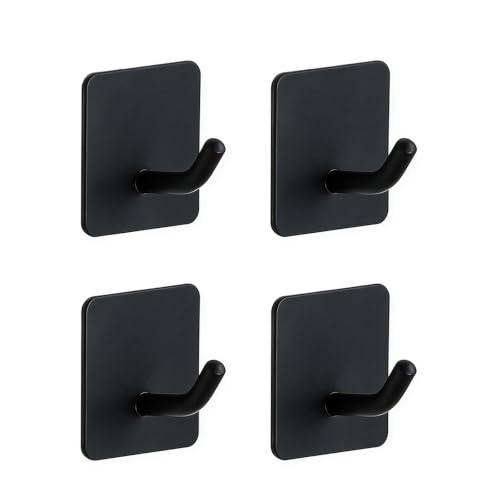 Matte Black Stainless Steel Multi-Purpose Wall Hook - Square Base, 4 Pack