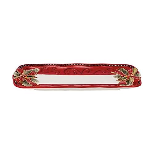 Holiday Ceramic Serving Tray with Damask Design - Festive Home Decor