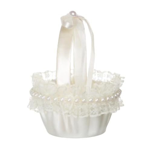 Wedding Satin Flower Girl Basket for Ceremony & Gift Holding - B