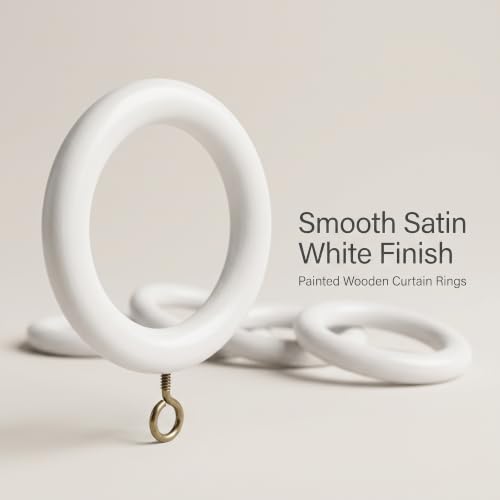 White Wooden Curtain Rings with Eye Hooks - 1.75 Inch Inner Diameter, Set of 24