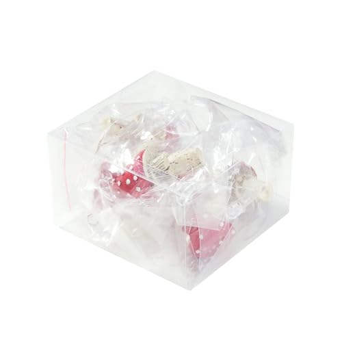 Estmy 6pcs Red Mushroom Christmas Ornaments - Woodland Holiday Decor with Hooks