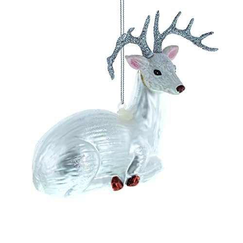 White Deer Glass Christmas Ornament - Handcrafted Holiday Decor