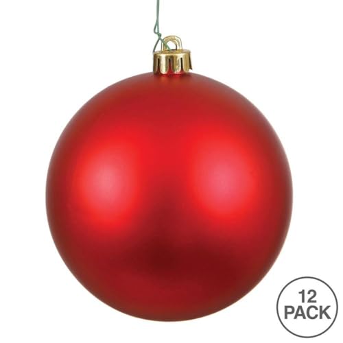 Red Matte Plastic Christmas Ball Ornaments Set of 12 - Shatterproof & UV Resistant