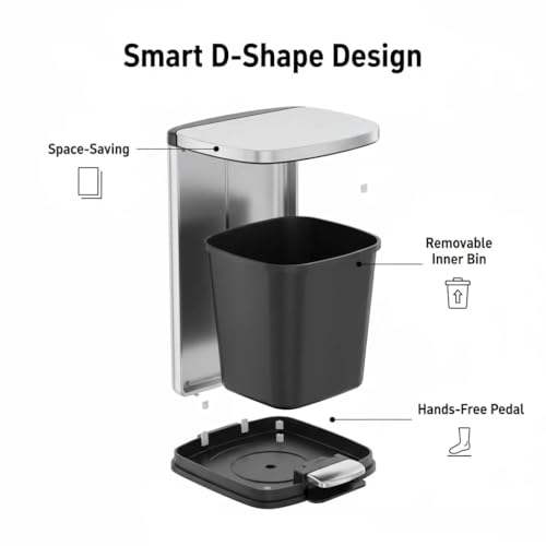 9L Stainless Steel Step Trash Can with Odor Seal & D-Shape Lid for Bathroom & Home