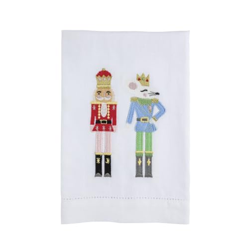 Nutcracker Christmas Hand Towel with Embroidery and Velvet Bow - Linen Decor