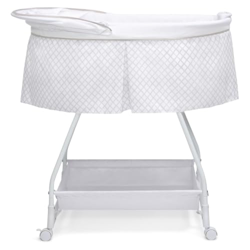 Baby Bassinet Bedside Sleeper with Vibration and Mesh Sides – Grey Lattice