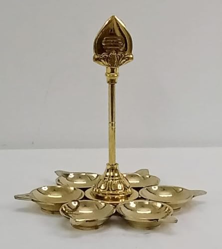 Brass Murugan Vel Diya 7 Inch Height Oil Lamp for Spiritual Rituals and Festivals