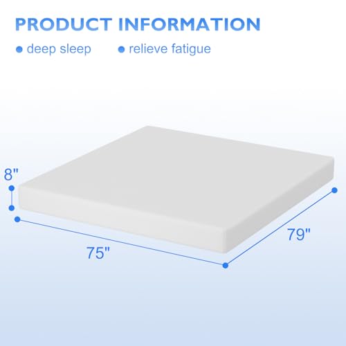 FDW | 8 Inch King Mattress | Medium Firm | Gel Memory Foam Mattress | White | Bed in a Box, CertiPUR-US Certified | Pressure Relief, Cooling Ventilated Foam | Washable Removable Cover