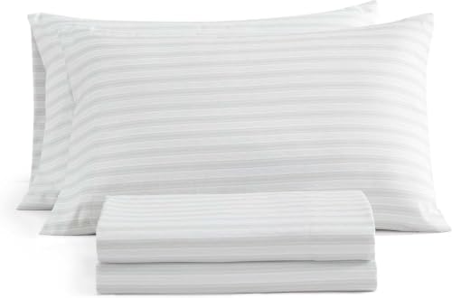 Full Sheet Set with Deep Pocket Fitted Sheet and Pillowcases - Tate Stripe Grey - Martha Stewart