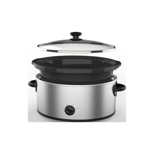 6 Quart Oval Slow Cooker, Stainless Steel Finish, Glass Lid, Model # MS54100112168S, Perfect For Slow-Cooking Meats, Three Temperature Settings - Low, High, And Warm