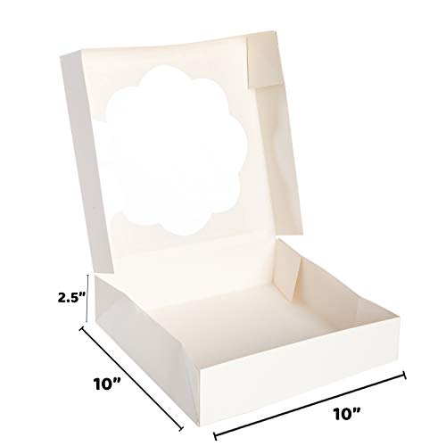 Christmas Cookie Bakery Boxes with Window and Stickers - 15 Pack, 10 Inch White Pastry Packaging