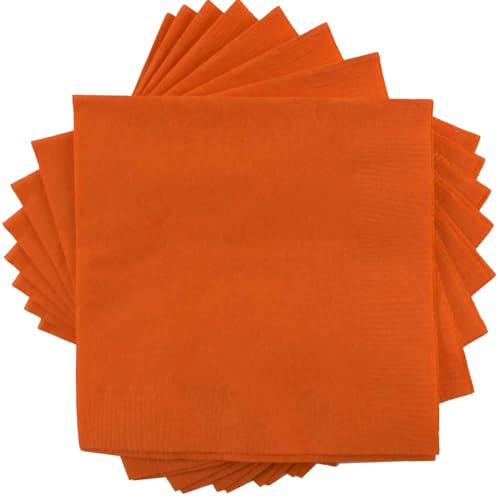 Medium Lunch Napkins - 6.5 x 6.5 Inches, Orange, 50 Pack - Recyclable, Soft & Durable
