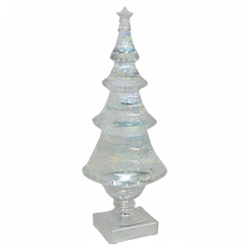LED Glitter Holiday Christmas Tree - 14-Inch Silver and Clear Decor