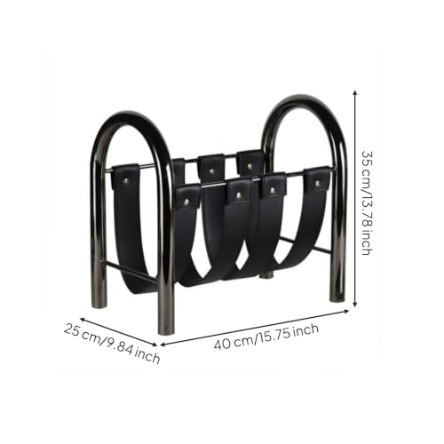 Magazine Storage Rack Holder with Metal Frame and Leather Straps for Study Living Room Office