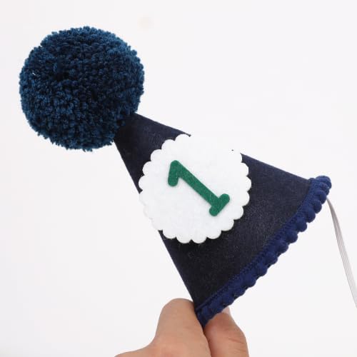 Baby Birthday Party Hat - Felt with Pom-Pom - Dark Blue, Ages 1-12