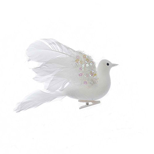 White Feather Flying Dove Holiday Ornament Clip - Home Decor, 6 Inches