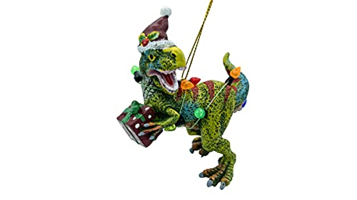 Dinosaur Christmas Tree Ornament T Rex Covered in Lights for Kids
