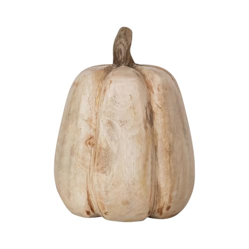 Large Carved Mango Wood Pumpkin Figurine with Stained Finish for Fall Decor