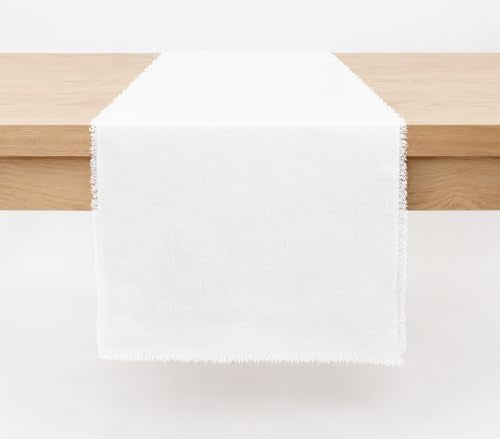 White 13x72 Inch Cotton Fringe Table Runner - Rustic Farmhouse Decor
