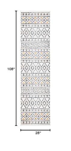 SAFAVIEH Sedona Collection Runner Rug - 2'4" x 9', Ivory & Charcoal, Moroccan Boho Tribal Design, Non-Shedding & Easy Care, Ideal for High Traffic Areas in Living Room, Bedroom (SED883B)