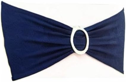 Skiennix Navy Blue Chair Sashes - 100 Pack Spandex Chair Bands with Buckles for Events & Parties