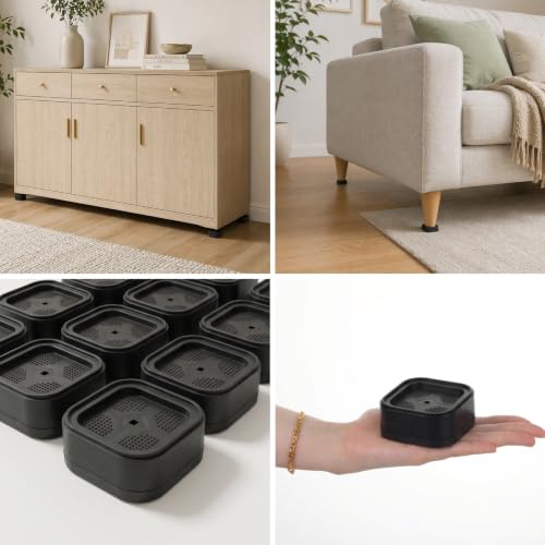 Adjustable Furniture Risers Set - Stackable Plastic Bed & Desk Supports, 1.38 Inch Height, Black