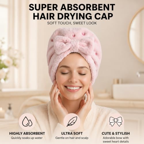 3 Pack Bow Hair Towel Wraps for Women - Quick Dry Absorbent Hair Towels