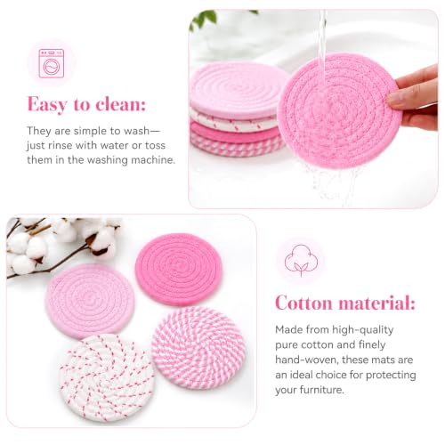 4 Pack Pink Pastel Fabric Coasters for Desk - Absorbent Drink Protectors