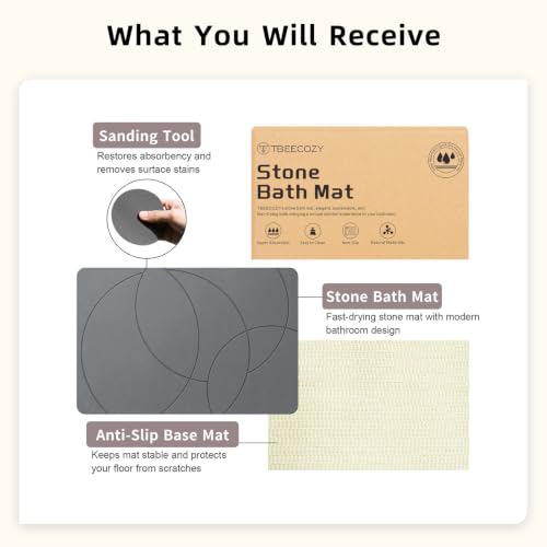 Stone Bath Mat 16 x 24 Inch Gray Diatomaceous Earth Non-Slip Bathroom Rug