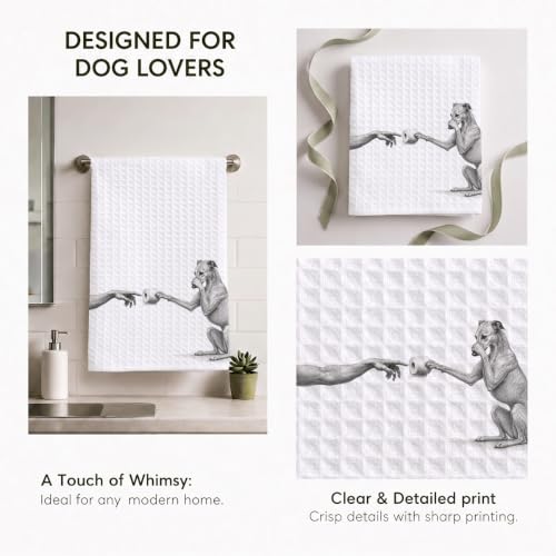 Funny Greyhound Kitchen Towel - Parody of Creation of Adam Dog Decor, 16x24 inch, Farmhouse Bathroom & Kitchen Gift - Greyhound_05