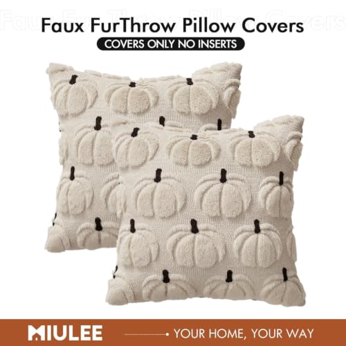 MIULEE Fall Pumpkin Pillow Covers Set of 2 - 18x18 Inch Beige Decor