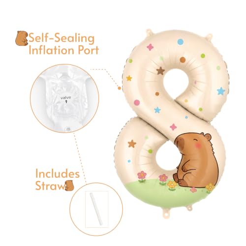 Giant 40-Inch Capybara Number 8 Balloon - Brown Birthday Decoration