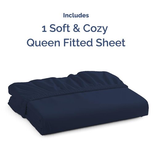Queen Fitted Bed Sheet - Bottom Single Fitted Sheet Only - Soft Hotel Luxury Bedding w/ 8-16 Inch Deep Pockets - Breathable, Cooling & Wrinkle Free - Easy-Care, Fade and Shrink Resistant - Navy Blue