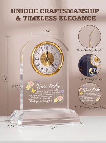 Boss Lady Gifts for Women – Boss Appreciation Silent Desk Clock - Boss Lady Variation