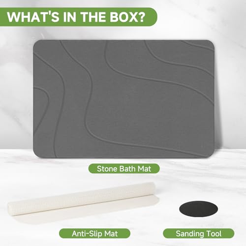 Stone Bath Mat 2 Pack - Dark Grey-Wave Diatomaceous Earth Fast Drying Non-Slip