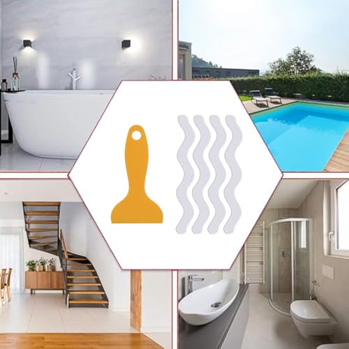 24 Pcs Clear Wave-Shaped Non-Slip Bathtub Stickers with Scraper - Removable Shower Treads for Kids & Seniors