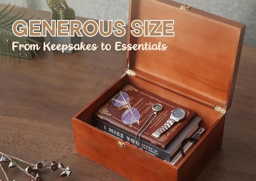 Large Wooden Keepsake Storage Box with Carved Lid - Gift for Grandma