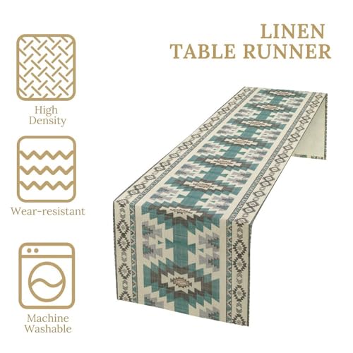 Aztec Table Runner Ethnic Southwestern Navajo Tribal Decor Bluewhite 13x60in