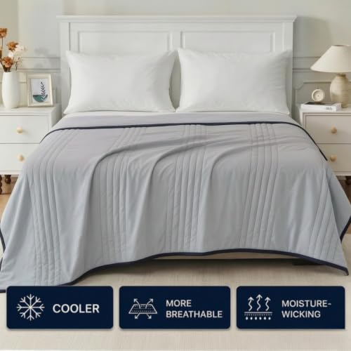 Breathable Cooling Blanket for Hot Sleepers 80x91 Inch Silver Grey